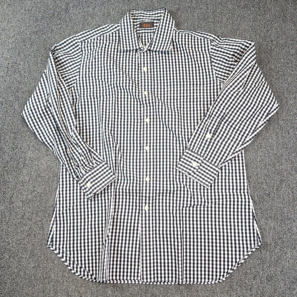 Shaia's Classic Gingham Button Down Shirt Large Black White Check Office Preppy‎